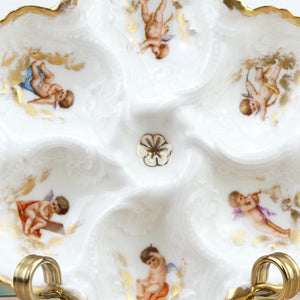 Assiette à huîtres Limoges 19e siècle avec Anges et Chérubins décor en dorures N4