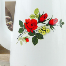 Charger l&#39;image dans la galerie, Grande cafetière double en tôle émaillée décor de fleurs rouges