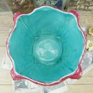 Jardinière barbotine Orchies faïence 1920  rose et bleue