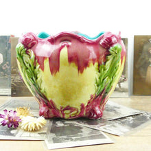 Charger l&#39;image dans la galerie, Jardinière barbotine Orchies faïence 1920  rose et bleue