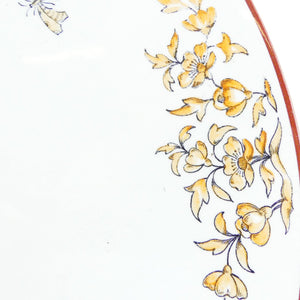 Grand Plat à tarte français Longchamp Olérys 19e siècle décor fleurs Insectes
