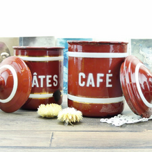 Charger l&#39;image dans la galerie, Ensemble de pots anciens à épices de cuisine en tôle émaillée rouge