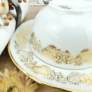 Service 8 tasses à café porcelaine de Chauvigny blanc avec décor or