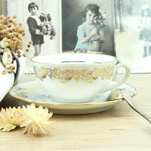 Charger l&#39;image dans la galerie, Service 8 tasses à café porcelaine de Chauvigny blanc avec décor or