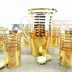Set à limonade 6 verres et une carafe de la verrerie de Monaco Monte Carlo décor or luxueux