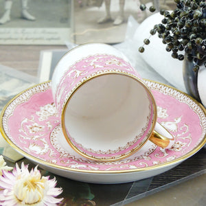 Tasses à moka anglaises staffordshire ellesmere en porcelaine rose émaillée