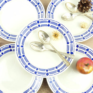 6 petites assiettes Lunéville Littré, assiettes design géométrique, assiettes vintage 1950 bleues, assiettes à dessert, petites assiettes