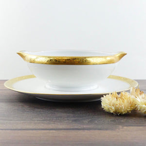 Saucière française porcelaine de Limoges et or Raynaud Ambassador Gold, vaisselle de Luxe française