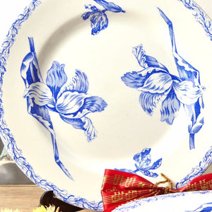 Assiettes 19e siècle Lunéville Tulipes bleues décor à quatre tulipes