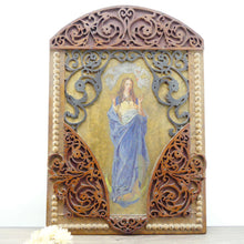 Charger l&#39;image dans la galerie, Cadre religieux sculpté en bois, icône religieuse
