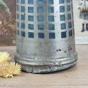 Ancien siphon de bar verre et métal 19e siècle, grande bouteille siphon bleu armature en métal vintage