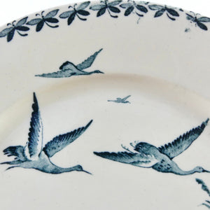 Assiette française oiseaux bleus, assiette Badonviller Nénuphar 19e siècle, oiseaux bleus