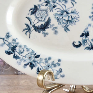 Plat oval Longwy Ycho décor de fleurs bleues, plat 19e siècle à fleurs