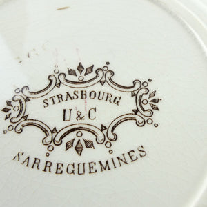 5 assiettes à dessert Sarreguemines Strasbourg 19e siècle, anciennes assiettes Sarreguemines, assiettes à fleurs anciennes