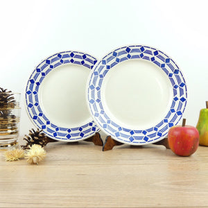 2 Assiettes plates Lunéville Littré, assiettes design géométrique, assiettes vintage 1950 bleues