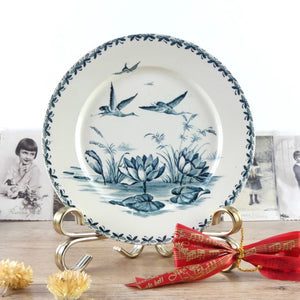 Assiette oiseaux bleus, assiette française Badonviller Nénuphar 19e siècle, oiseaux bleues et fleurs bleues, shabby chic