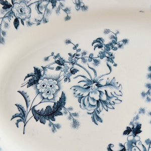Plat oval Longwy Ycho décor de fleurs bleues, plat 19e siècle à fleurs