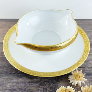 Saucière française porcelaine de Limoges et or Raynaud Ambassador Gold, vaisselle de Luxe française