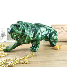 Charger l&#39;image dans la galerie, Statue de lion vert en faïence années 1950