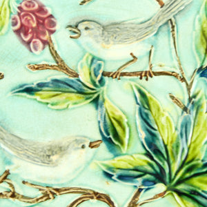 Assiette barbotine oiseaux, Assiette française 19e siècle parfaite condition